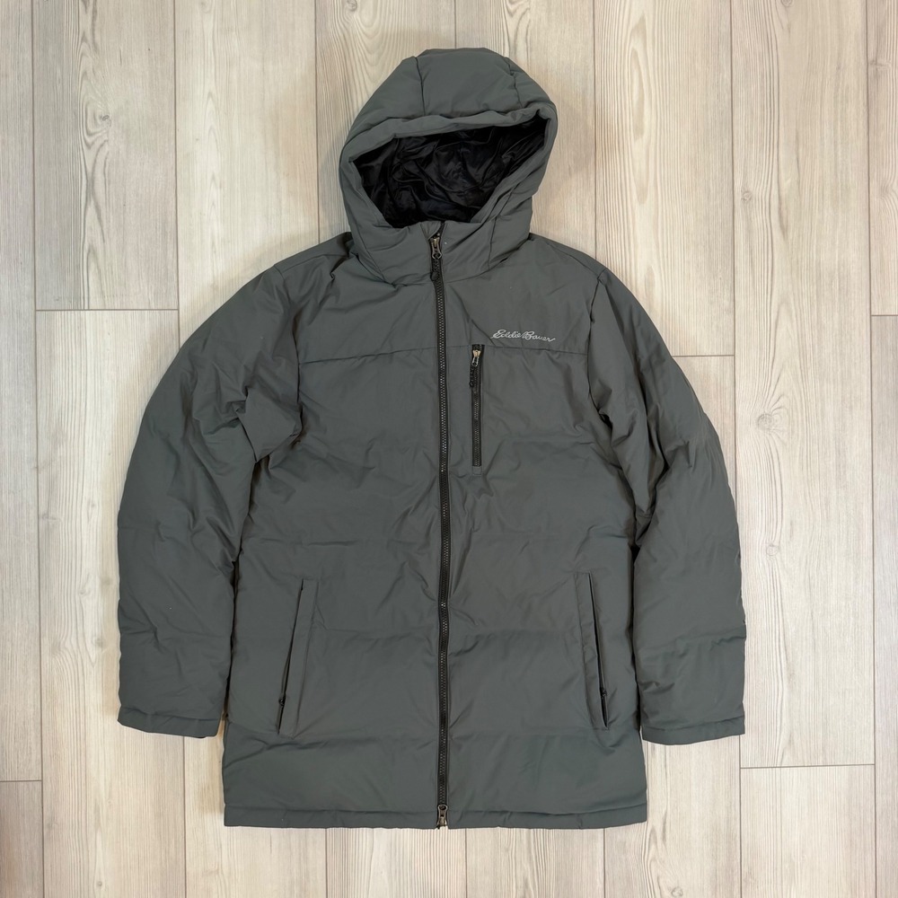 Eddie Bauer Mens Gray Down Insulated Hooded Parka Jacket Medium 13112225
